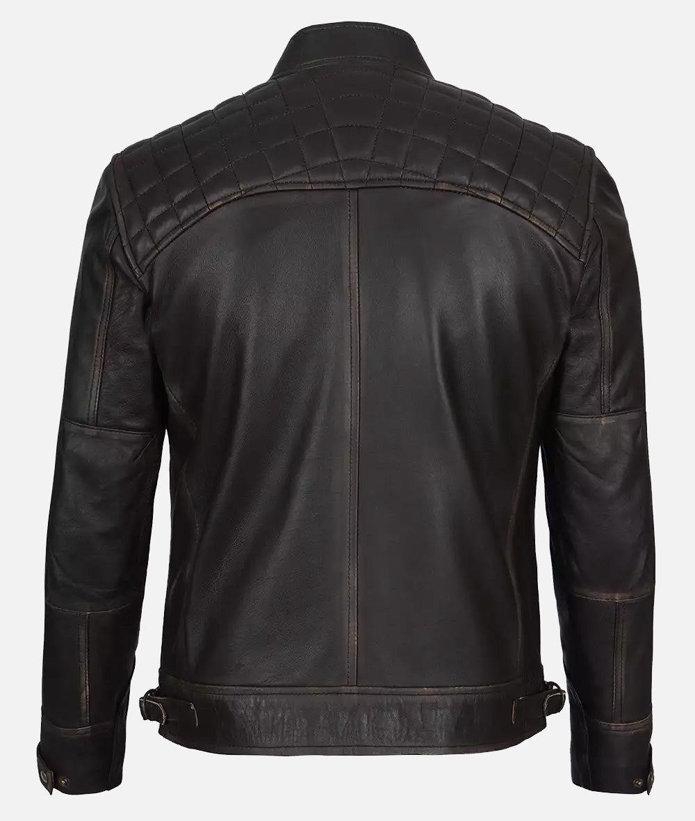 Claude Mens Dark Brown Quilted Biker Leather Jacket