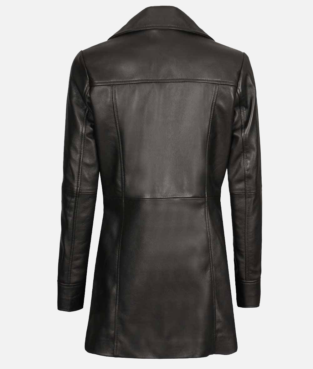 Womens Three Quarter Length Black Leather Coat