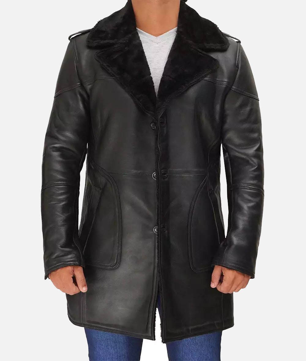 Russo Men's Black Leather Winter Shearling Coat