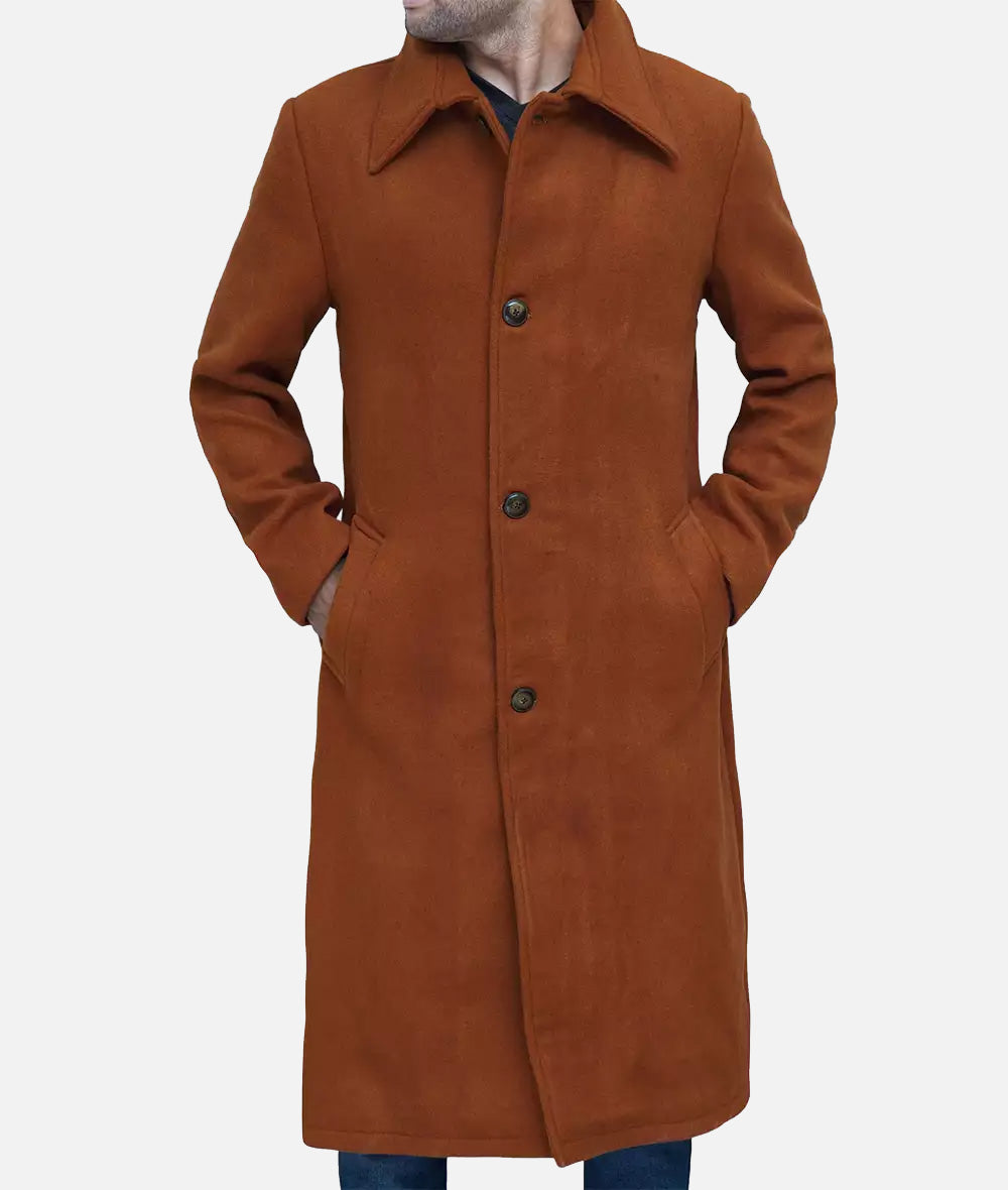 Trenton Men's Long Tan Wool Overcoat