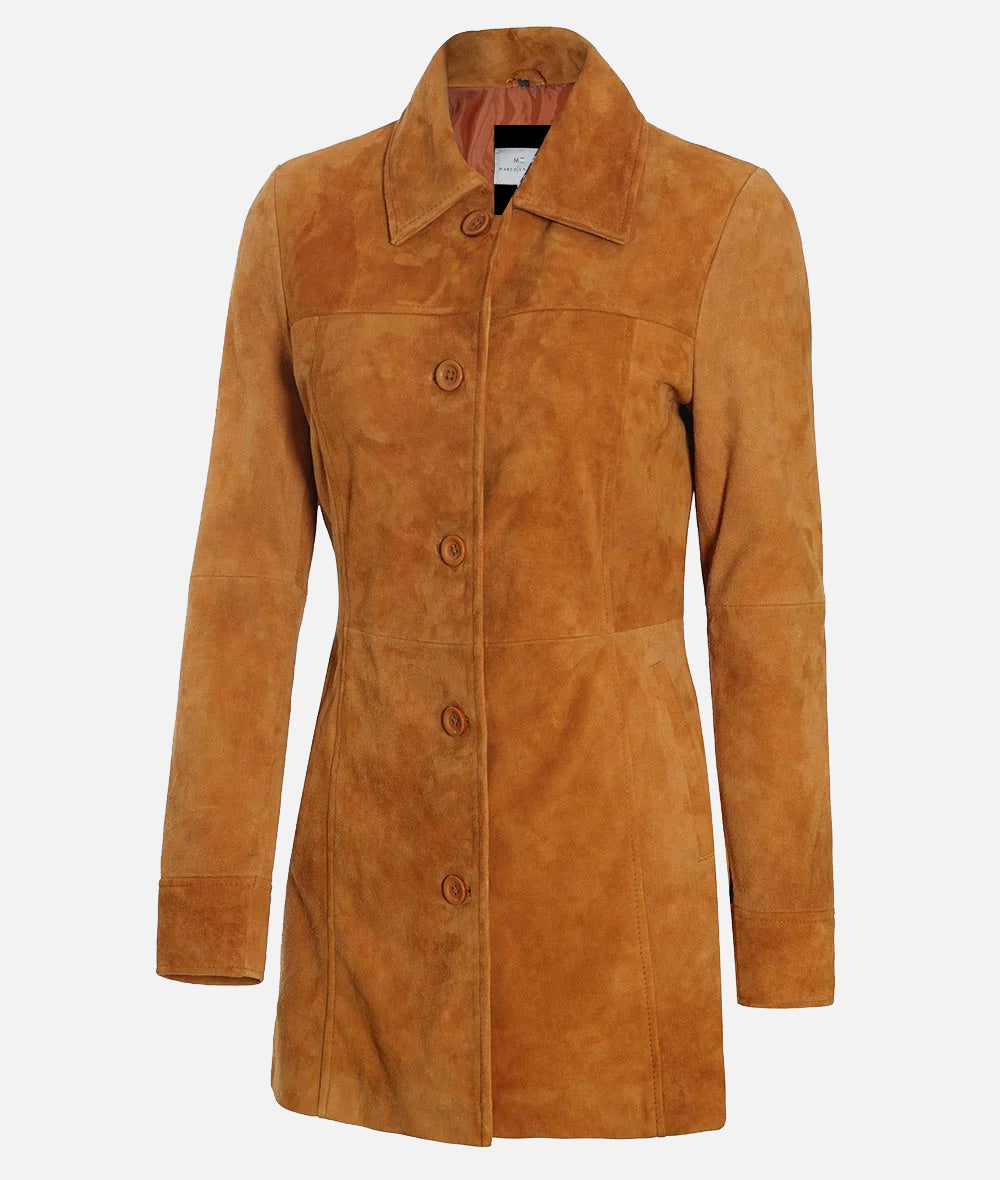 Kandis Women’s Light Brown Suede Coat | 3/4 Length Coat [Limited Edition]