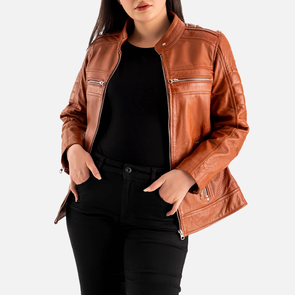 Lupa Tan Leather Biker Jacket