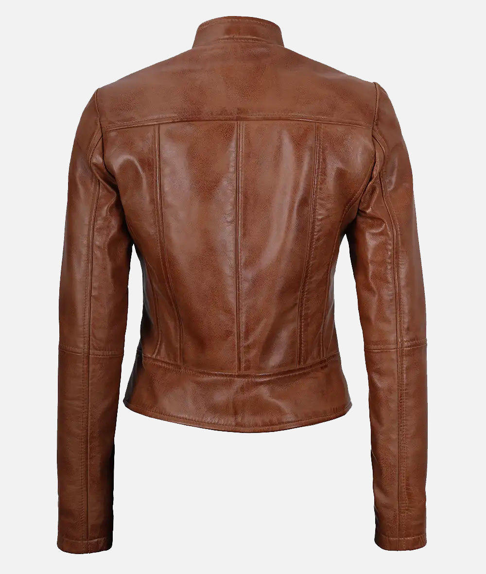 Montana Womens Premium Tan Biker Leather Jacket