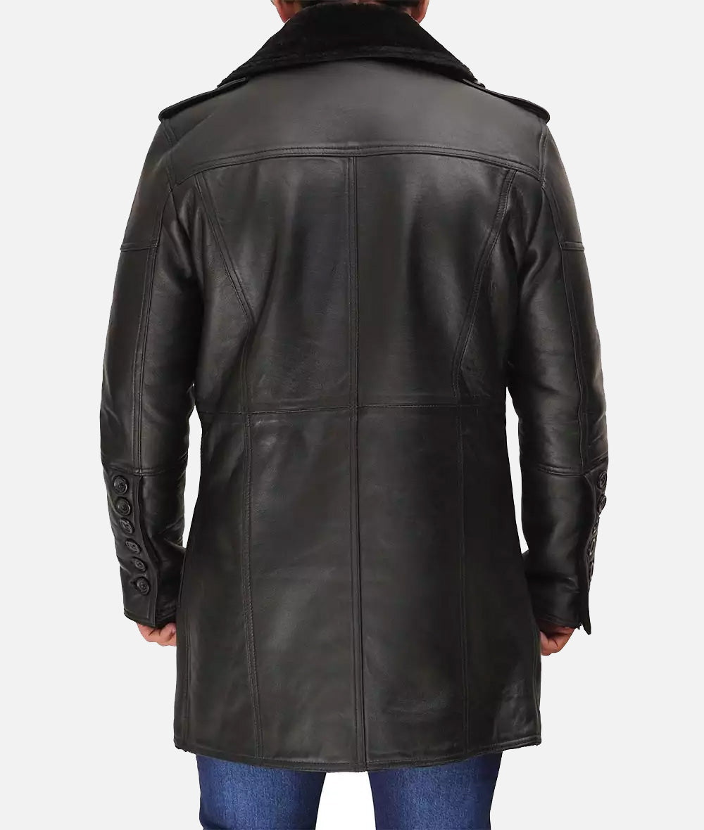 Russo Men's Black Leather Winter Shearling Coat