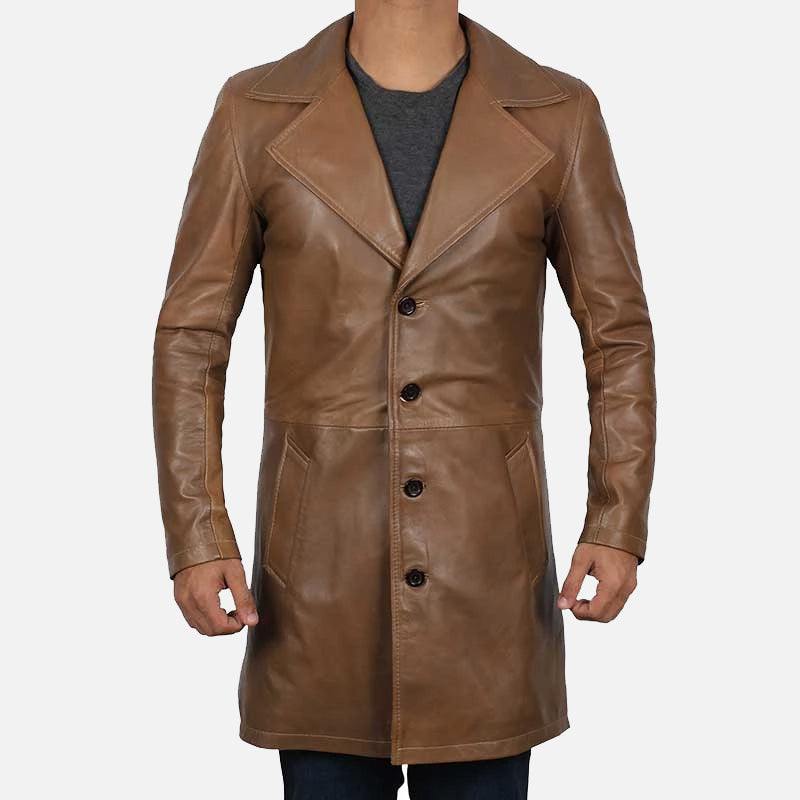 Mens Real Lambskin Leather Brown Coat