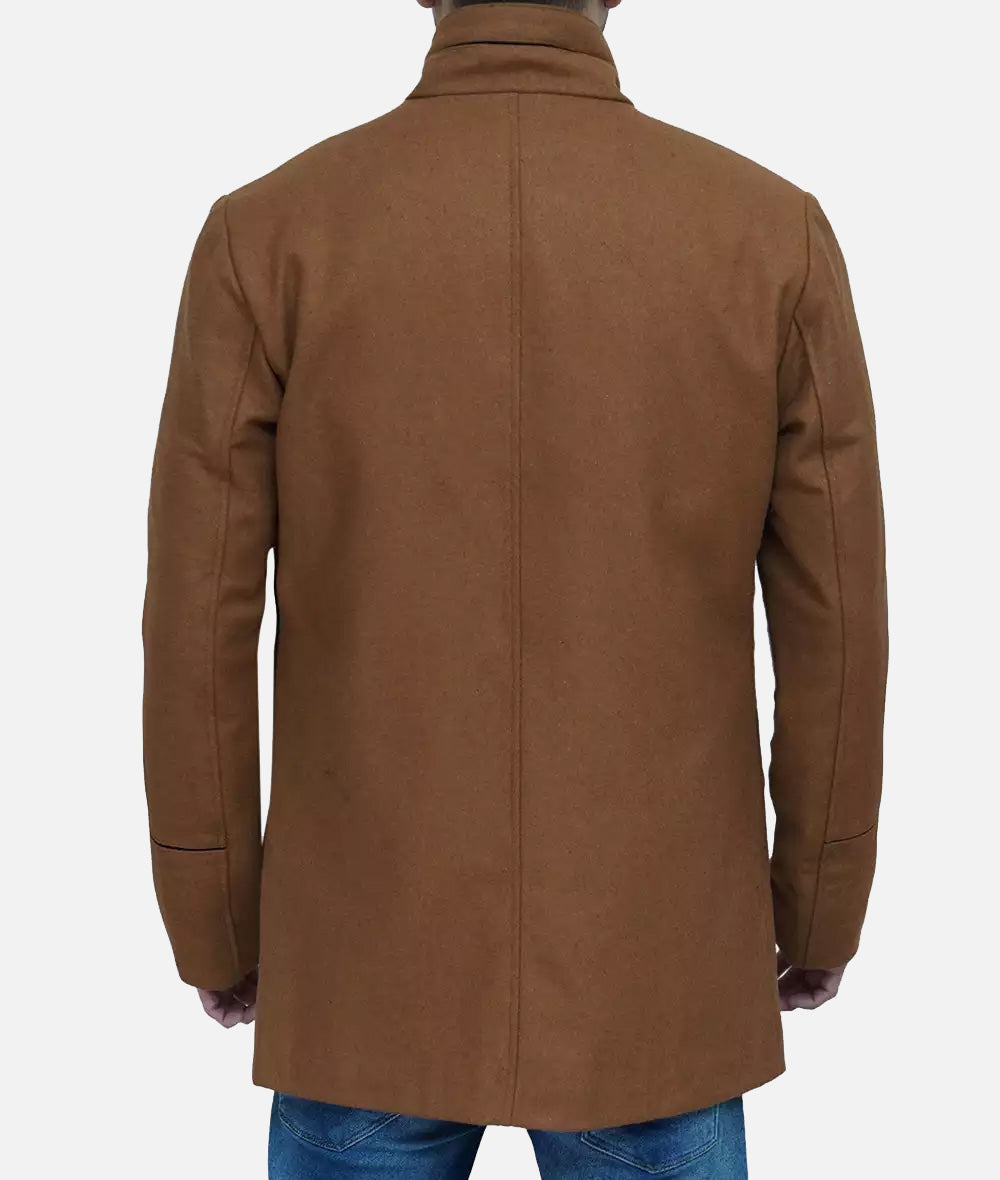 Brown Modern Fit Wool Car Coat - Men's 3/4 Length Coat