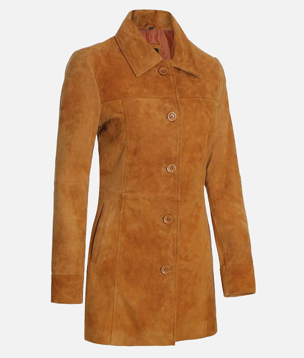 Kandis Women’s Light Brown Suede Coat | 3/4 Length Coat [Limited Edition]