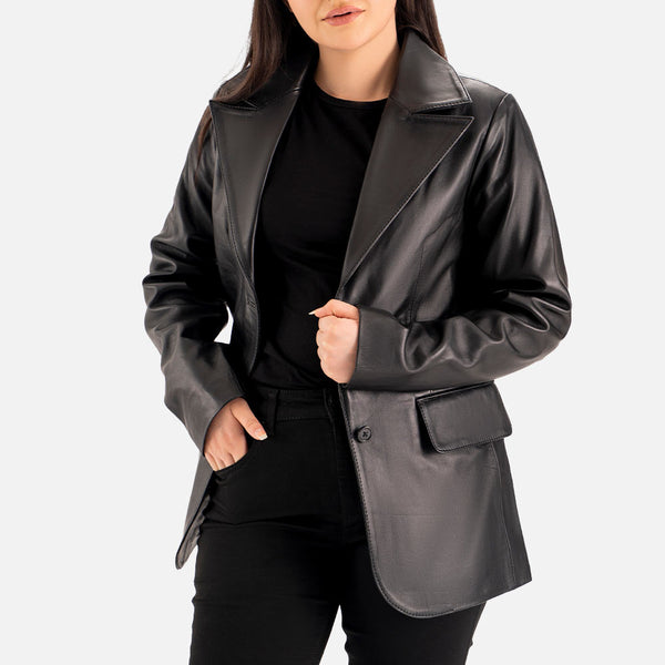 Vento Black Leather Blazer