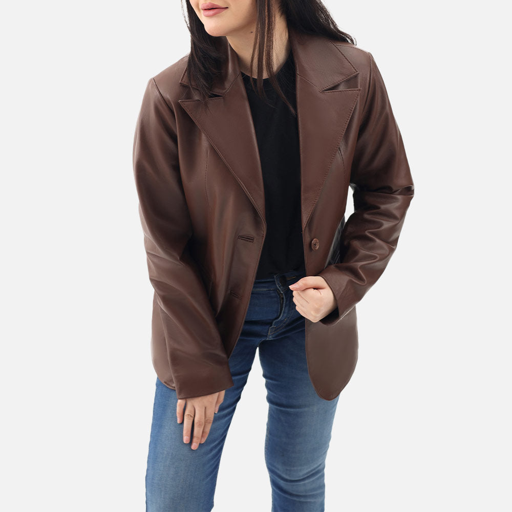 Vento Brown Leather Blazer