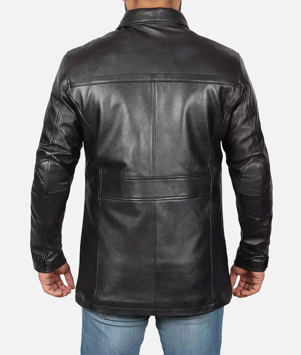 Men's Tall Black Leather Car Coat – 3/4 Length Jacket