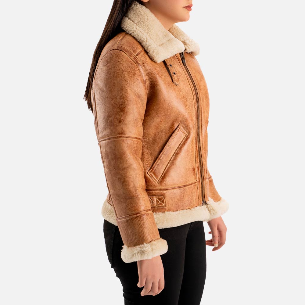 Freda B3 Tan Waxed Real Shearling Bomber Jacket
