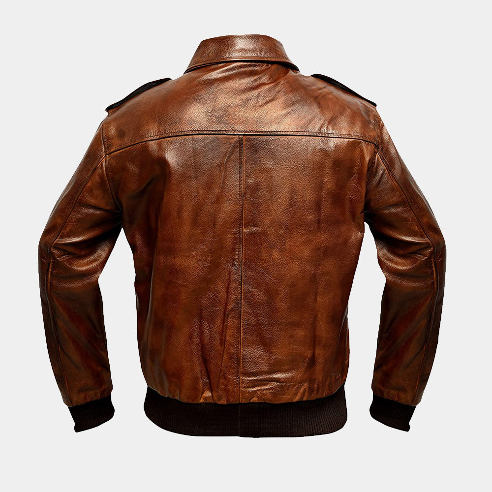 A2 Brown Waxed Sheepskin Leather Jacket