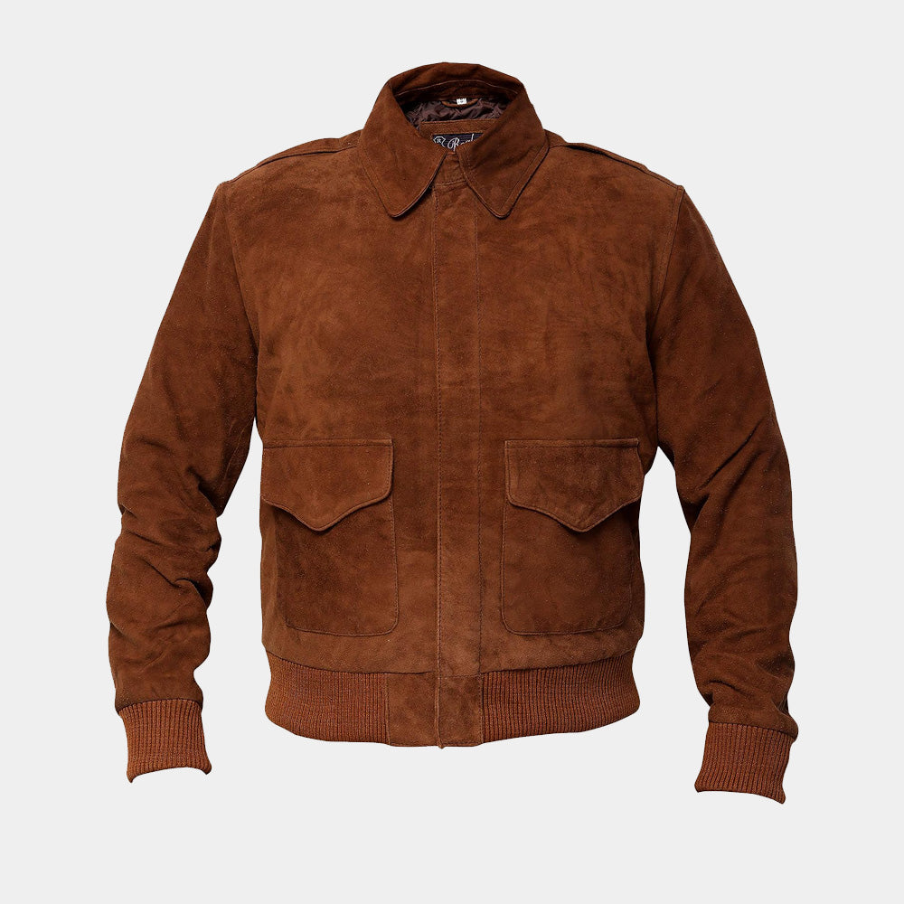 A2 Suede Brown Bomber Sheepskin Leather Aviator Flight Jacket