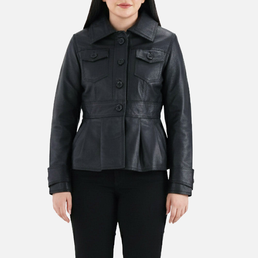Alghero Black Leather Jacket Front