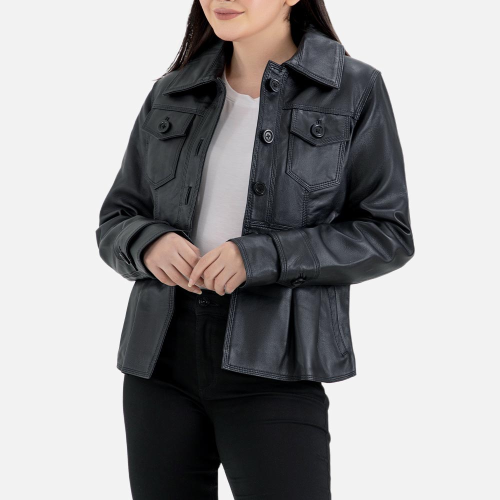 Alghero Black Leather Jacket open