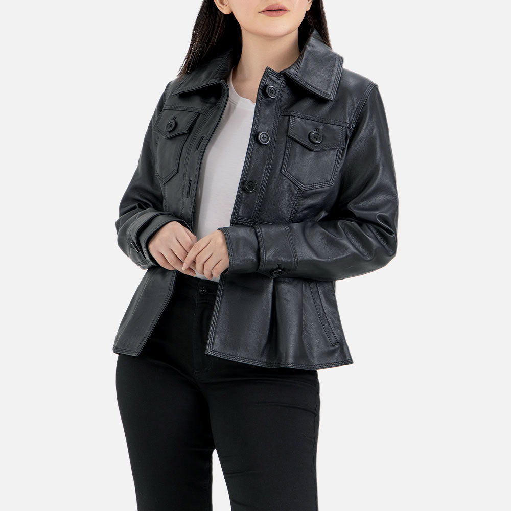 Alghero Black Leather Jacket openn side