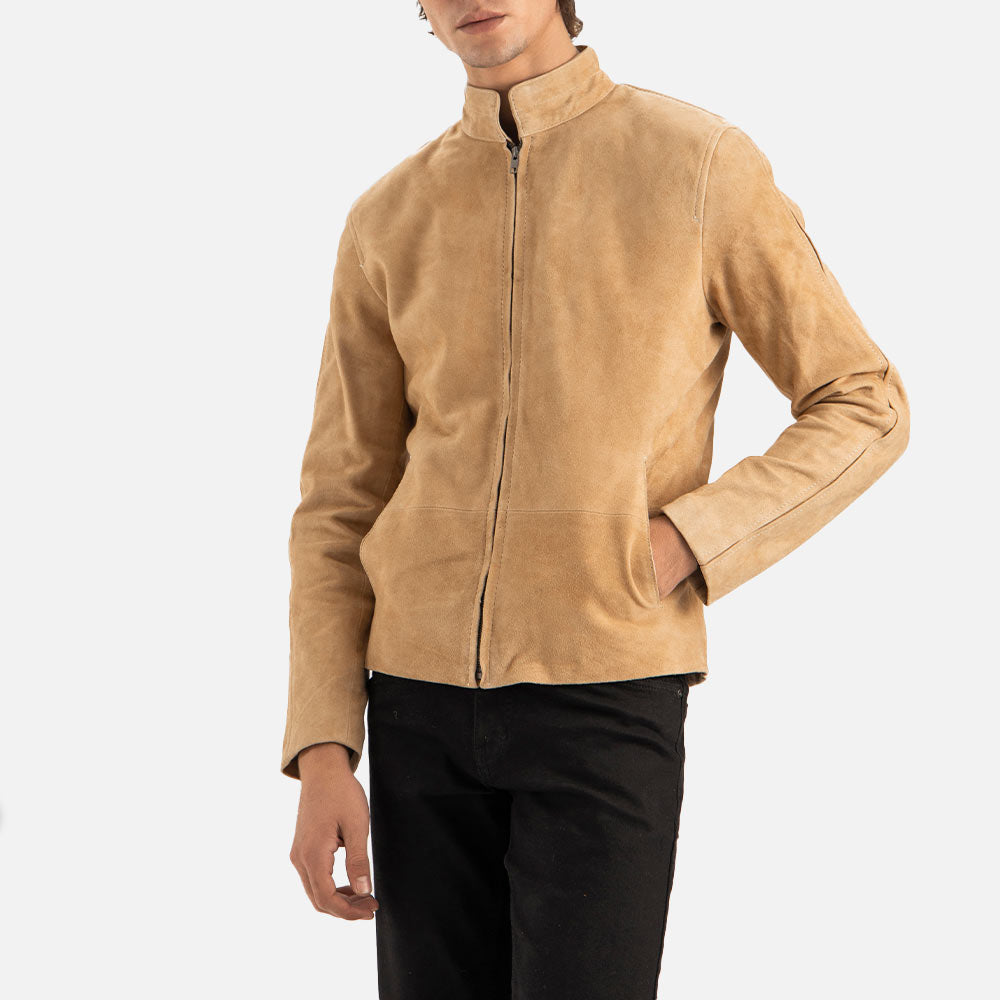 Alpi Suede Biker Jacket left hand in pocket