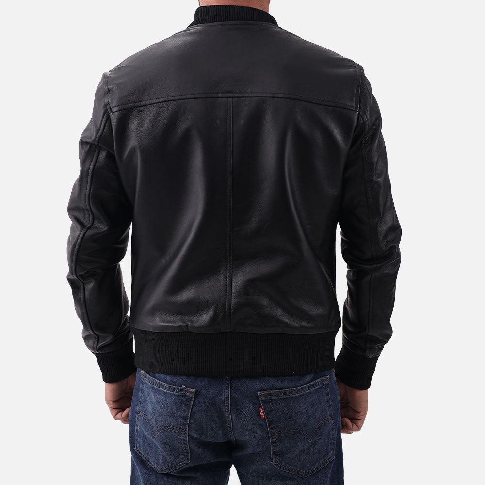 Amalfi Black Leather Bomber Jacket back view