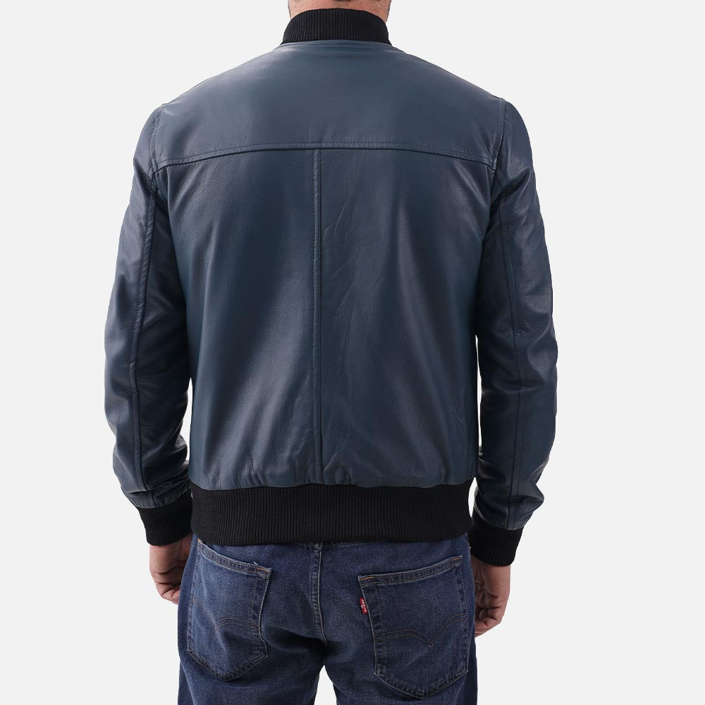 Amalfi Blue Leather Bomber Jacket back view