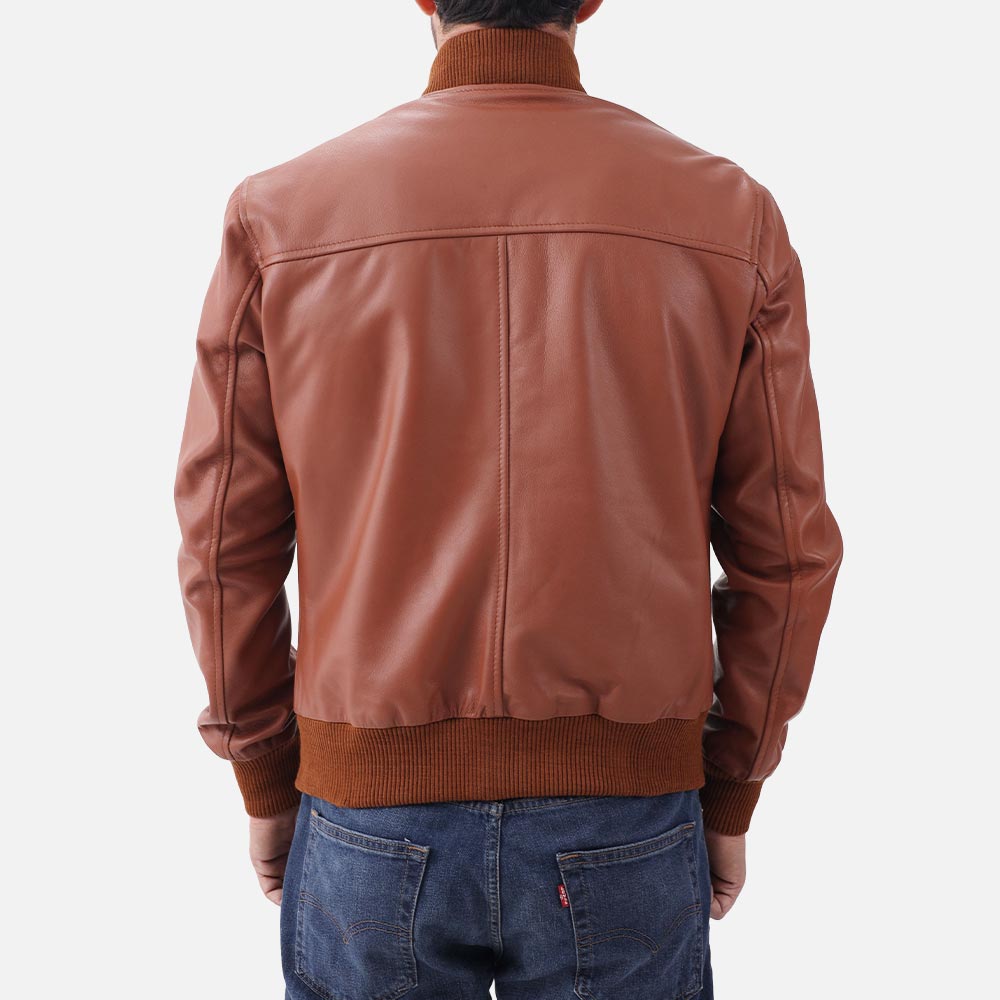 Amalfi tan Leather Bomber Jacket back view