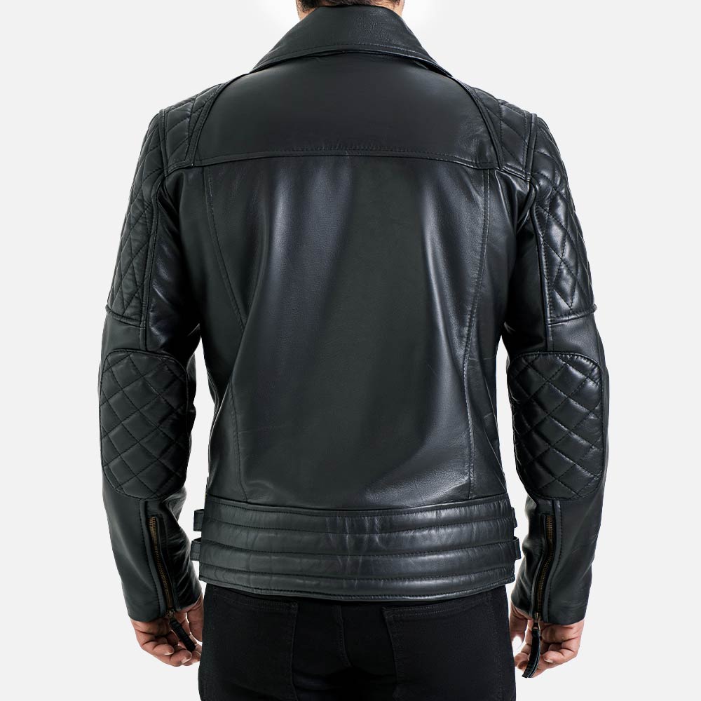 Bari Black Biker Leather Jacket back view