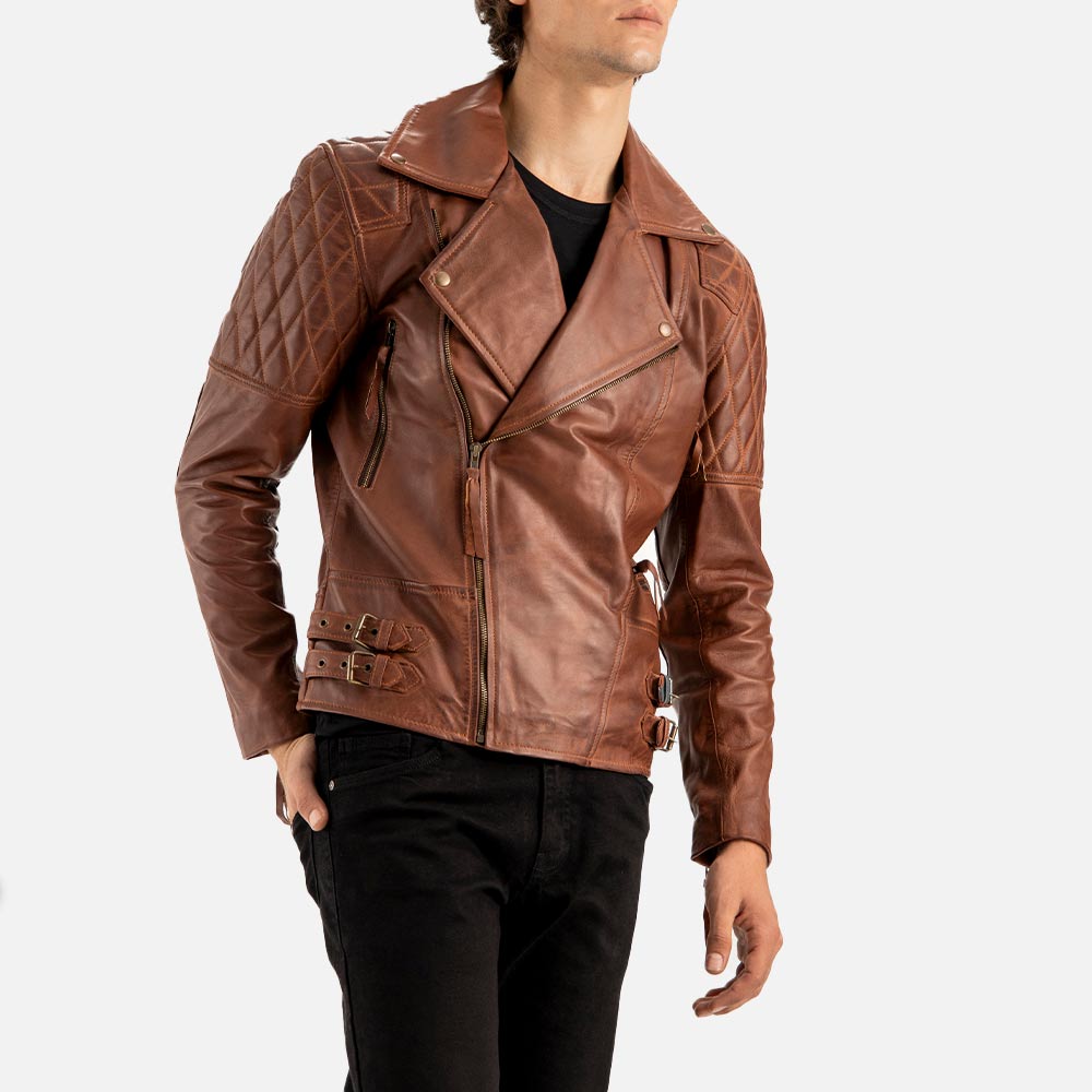 Bari Brown Biker Leather Jacke fronttt