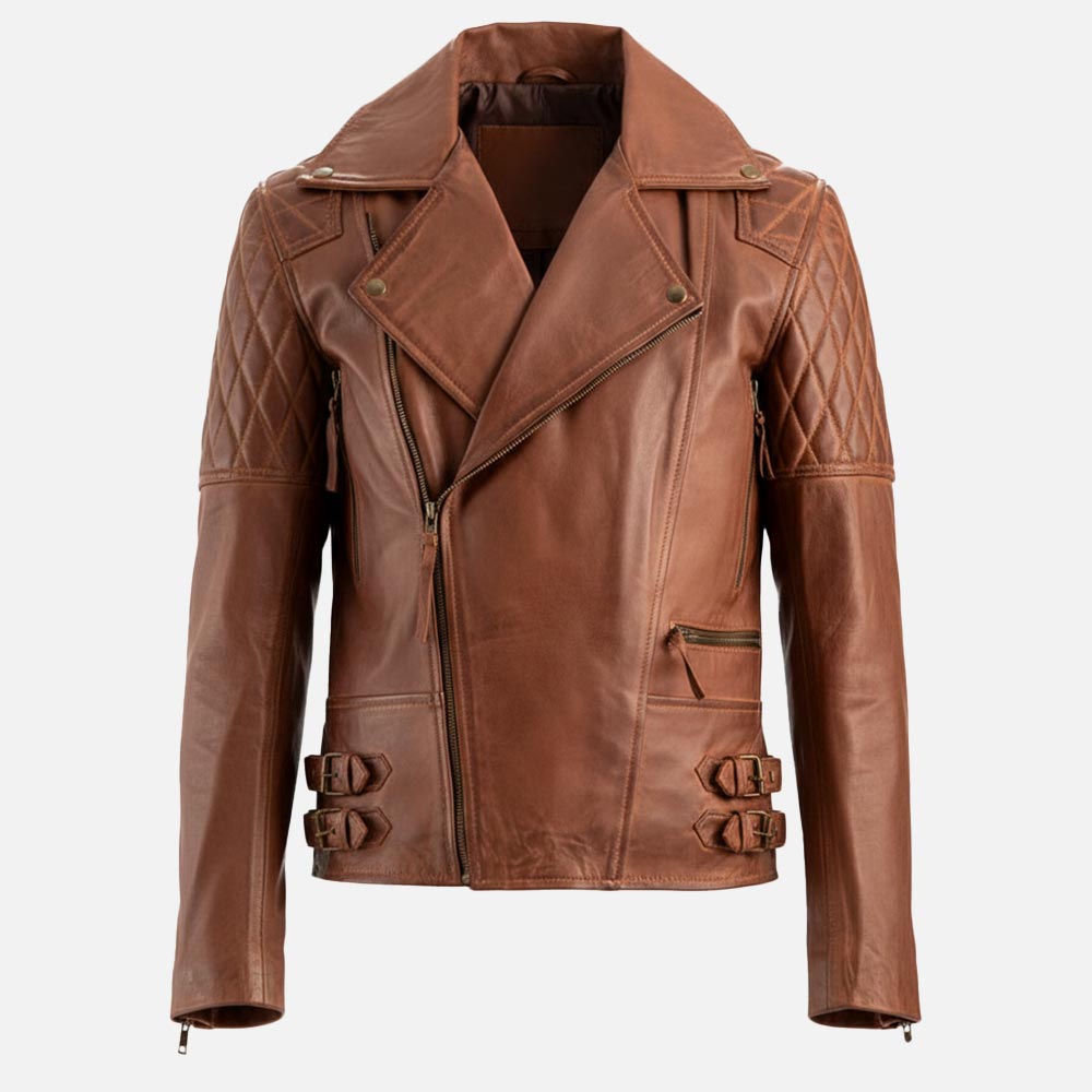 Bari Brown Biker Leather Jacket Dummy