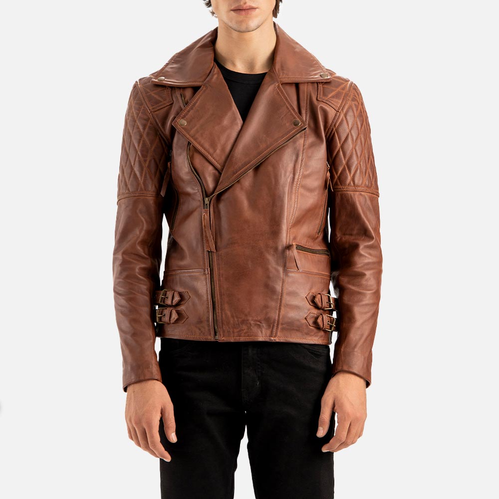 Bari Brown Biker Leather Jacket Fronttt