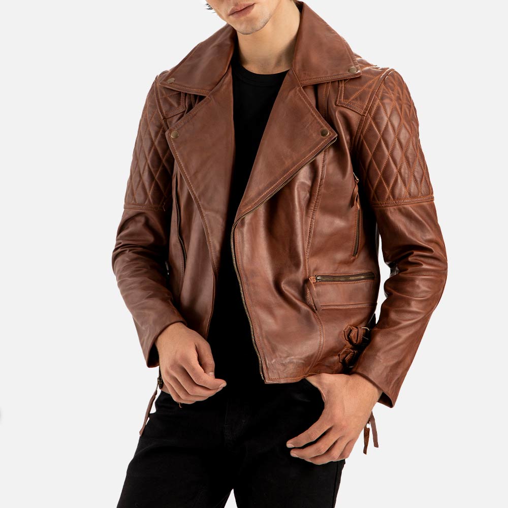 Bari Brown Biker Leather Jacket fronntt