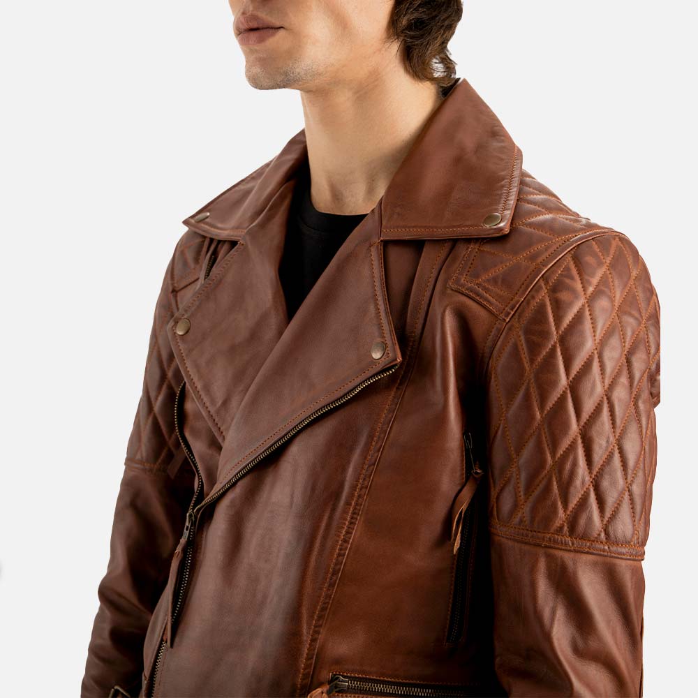 Bari Brown Biker Leather Jacket half face