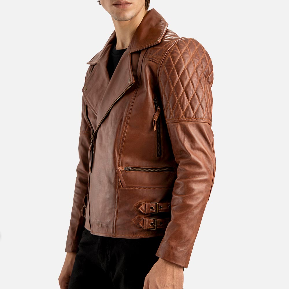 Bari Brown Biker Leather Jacket left