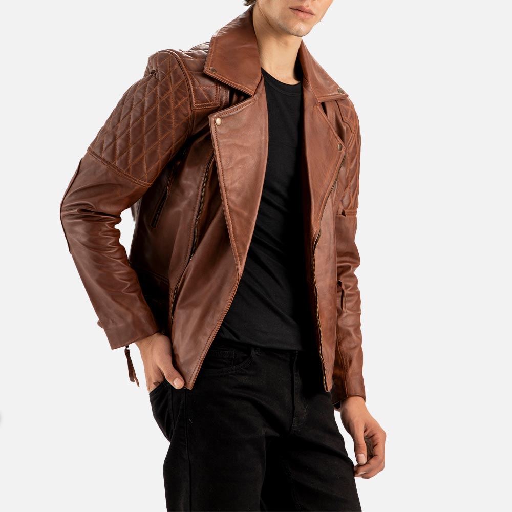 Bari Brown Biker Leather Jacket right