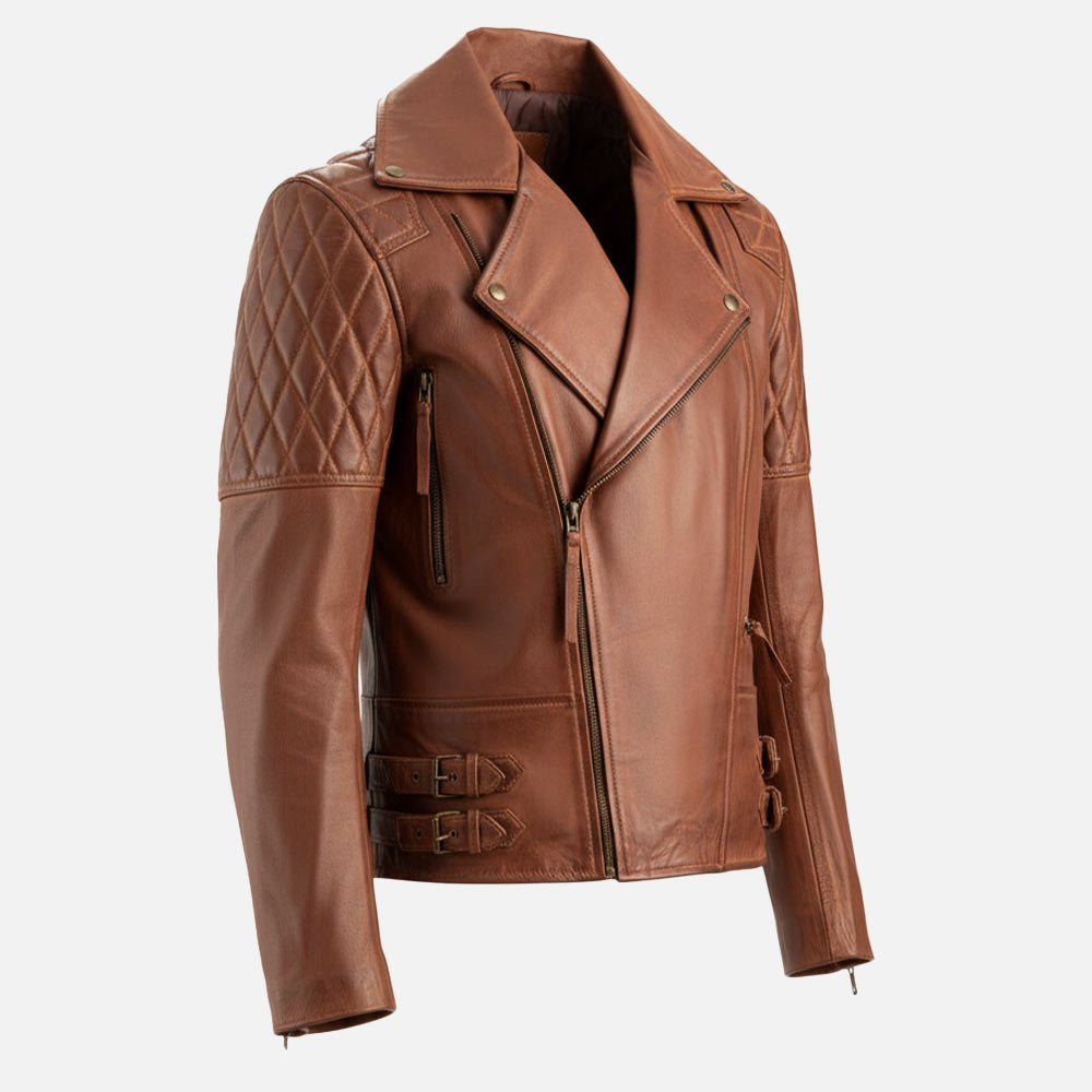 Bari Brown Biker Leather Jacket right side