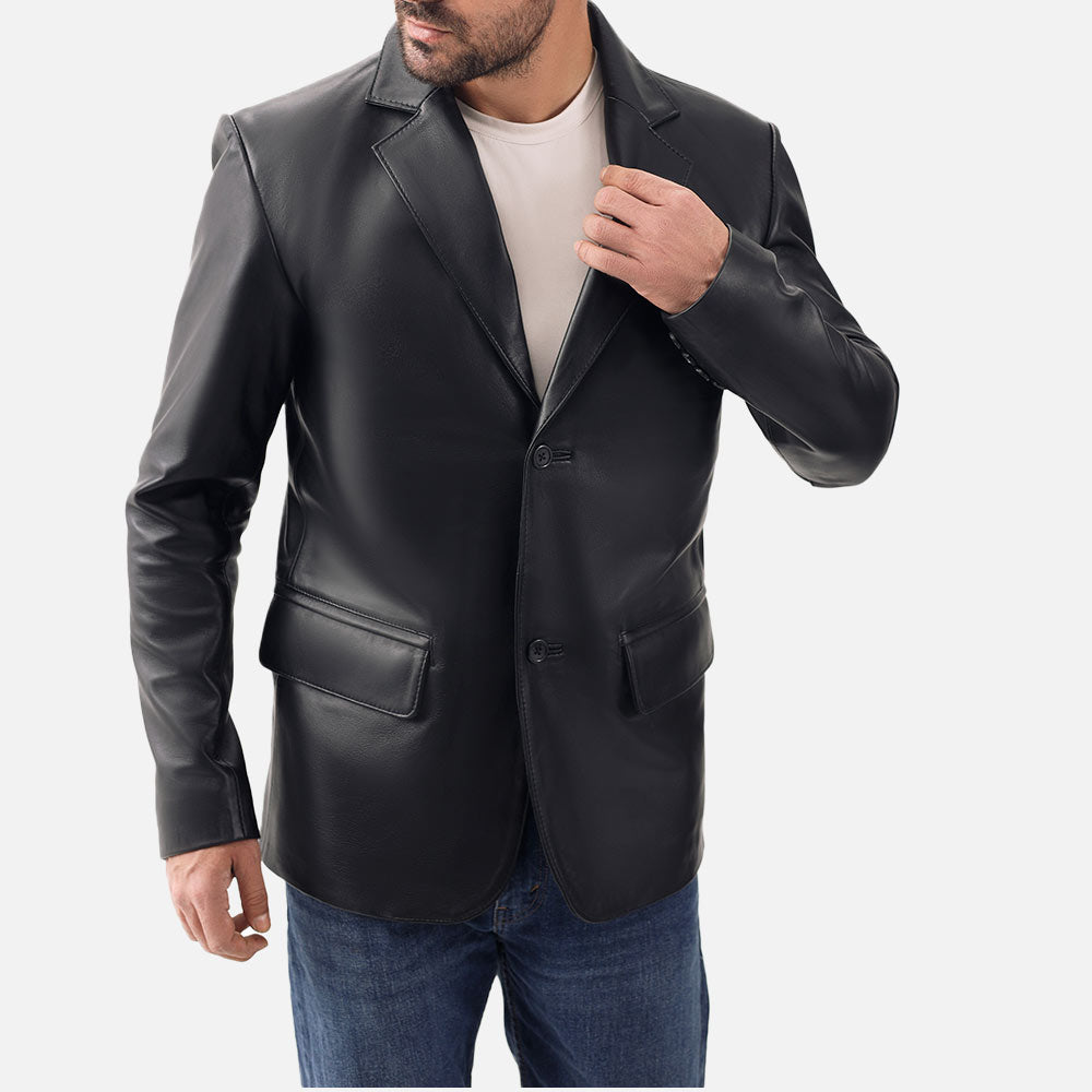 Bolzano Black Leather Coata front