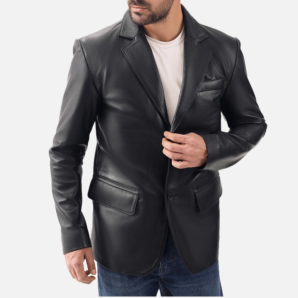 Bolzano Black Leather Coata halff  face