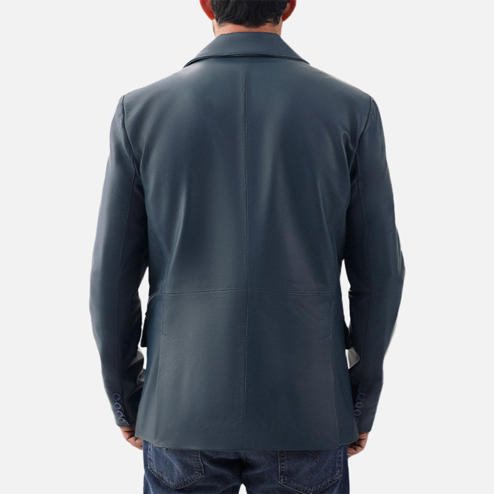 Bolzano Blue Leather Coat Back