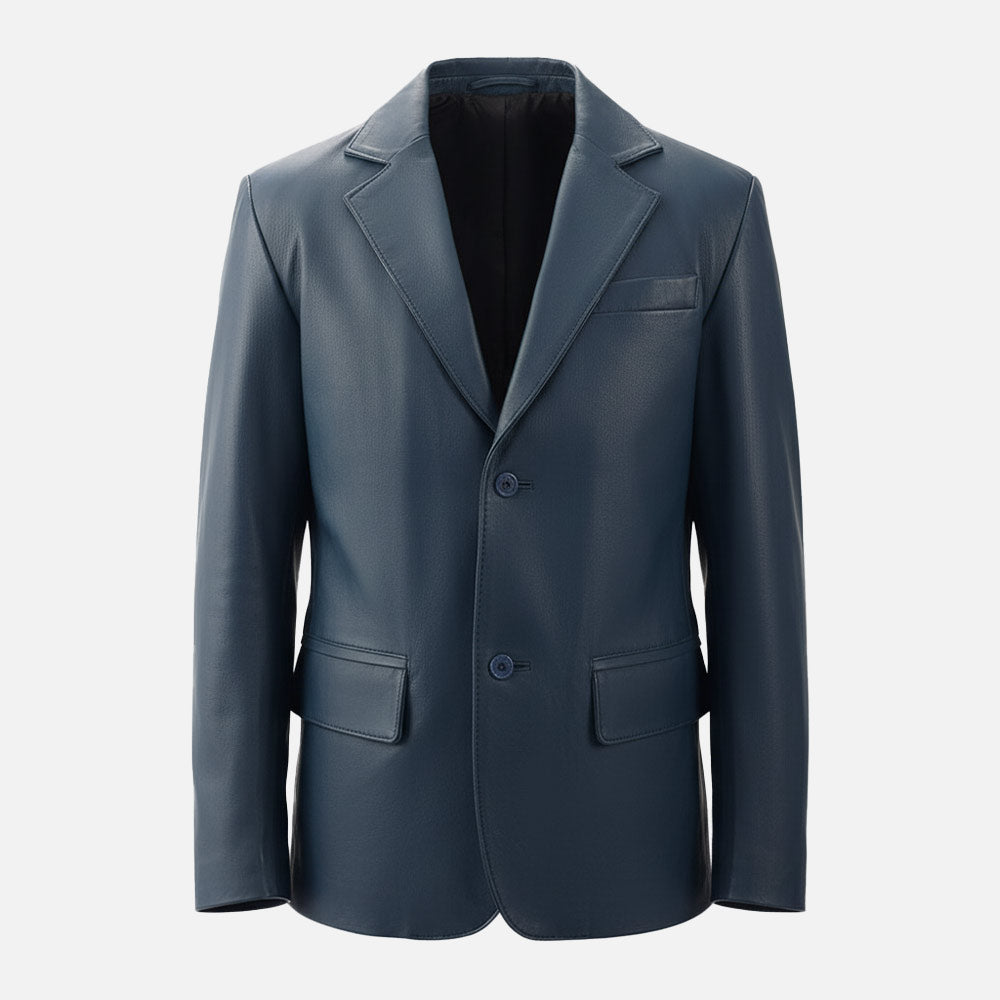 Bolzano Blue Leather Coat dummy front