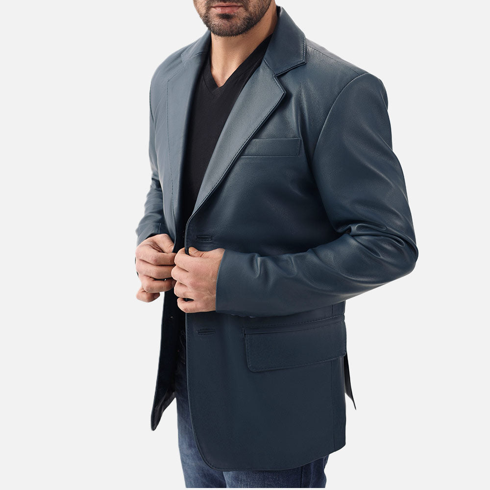 Bolzano Blue Leather Coat left