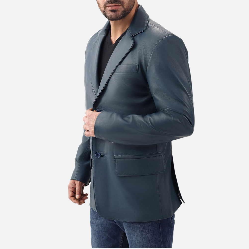 Bolzano Blue Leather Coat leftt