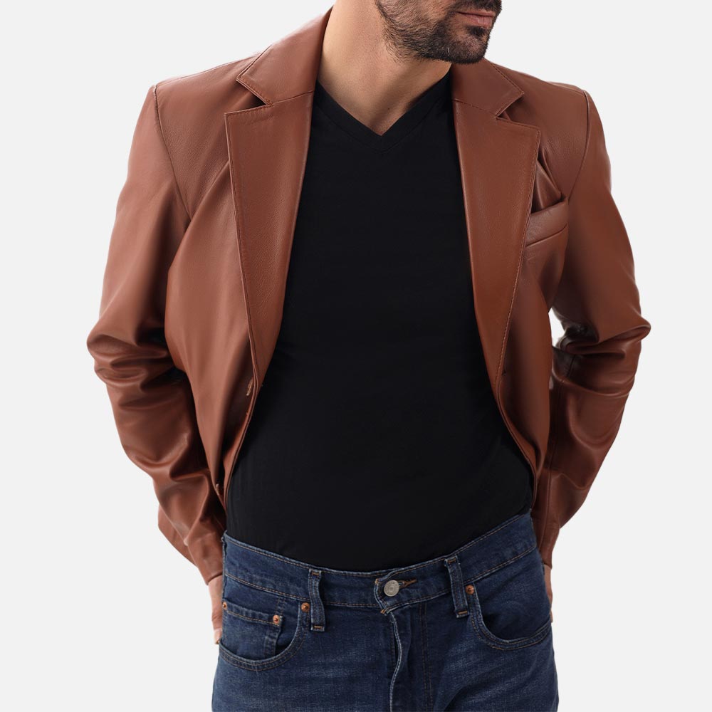 Bolzano Tan Leather Coat open