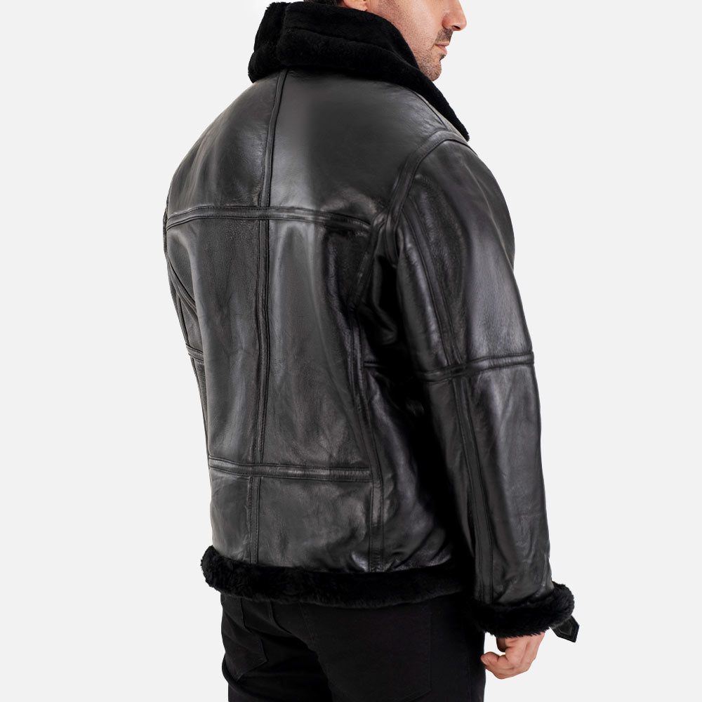 Bormio RAF Black Real Shearling Bomber Jacket back half