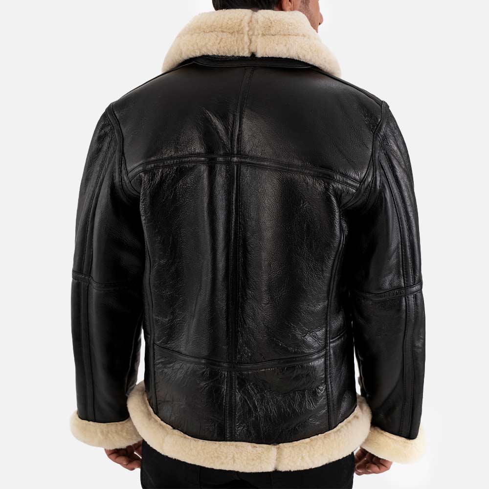Bormio RAF Black & white Real Shearling Bomber Jacket back