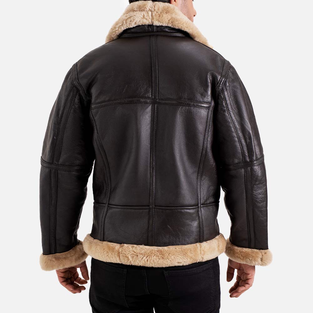 Bormio RAF Brown & Beige Real Shearling Bomber Jacket back view
