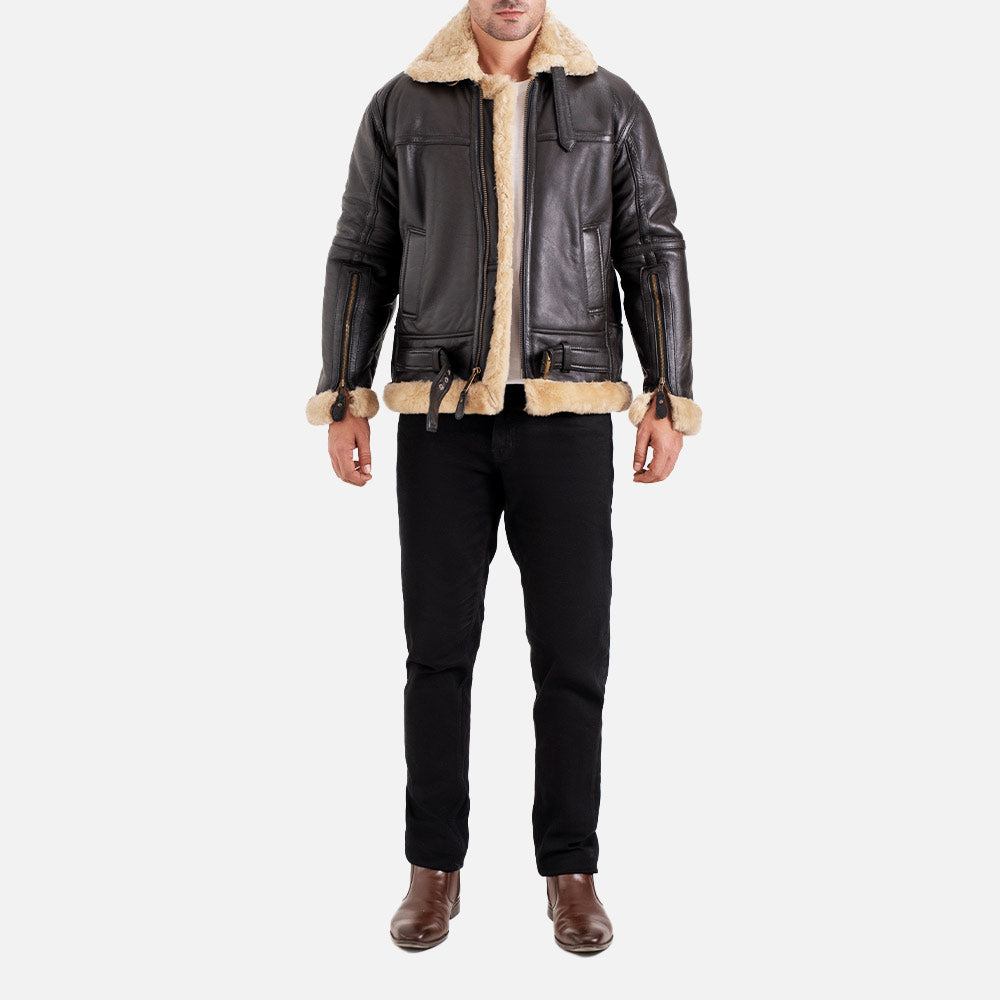 Bormio RAF Brown & Beige Real Shearling Bomber Jacket
