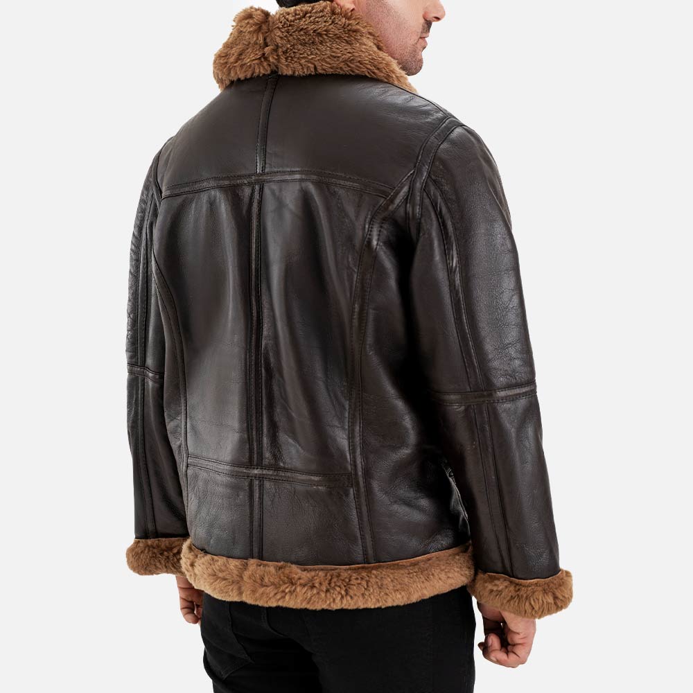 Bormio RAF Brown Real Shearling Bomber Jacket back