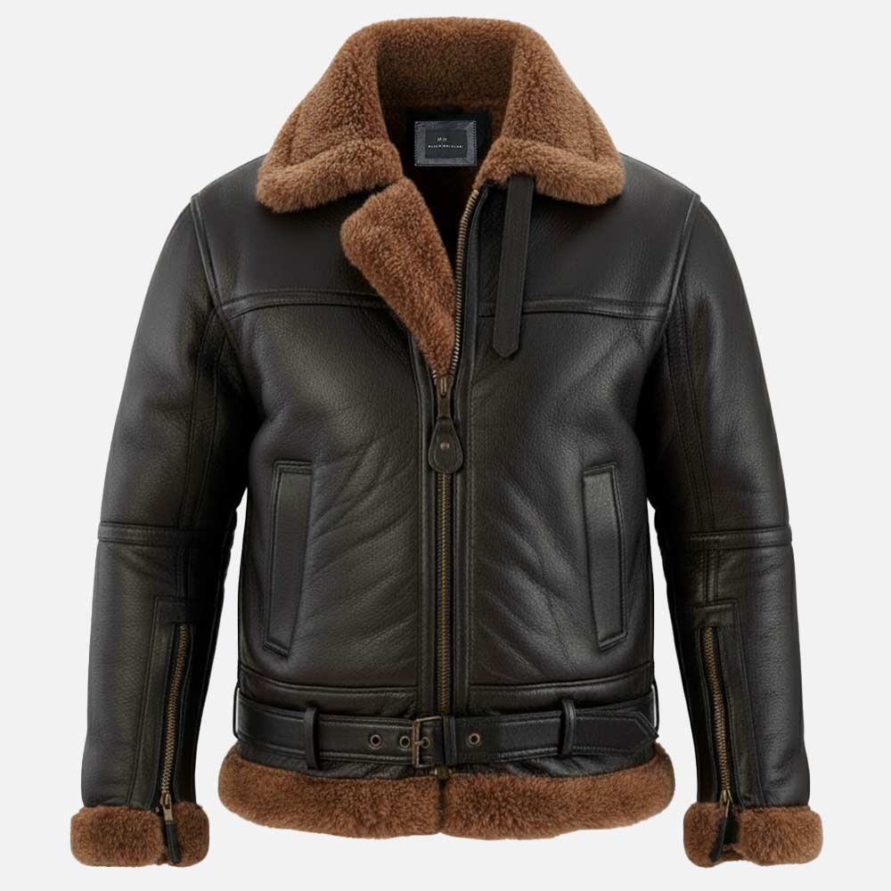 Bormio RAF Brown Real Shearling Bomber Jacket front