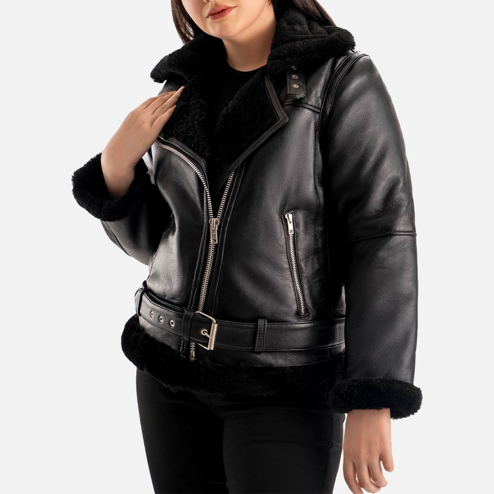 Brivido Black Real Shearling Bomber Jacket  fronttt