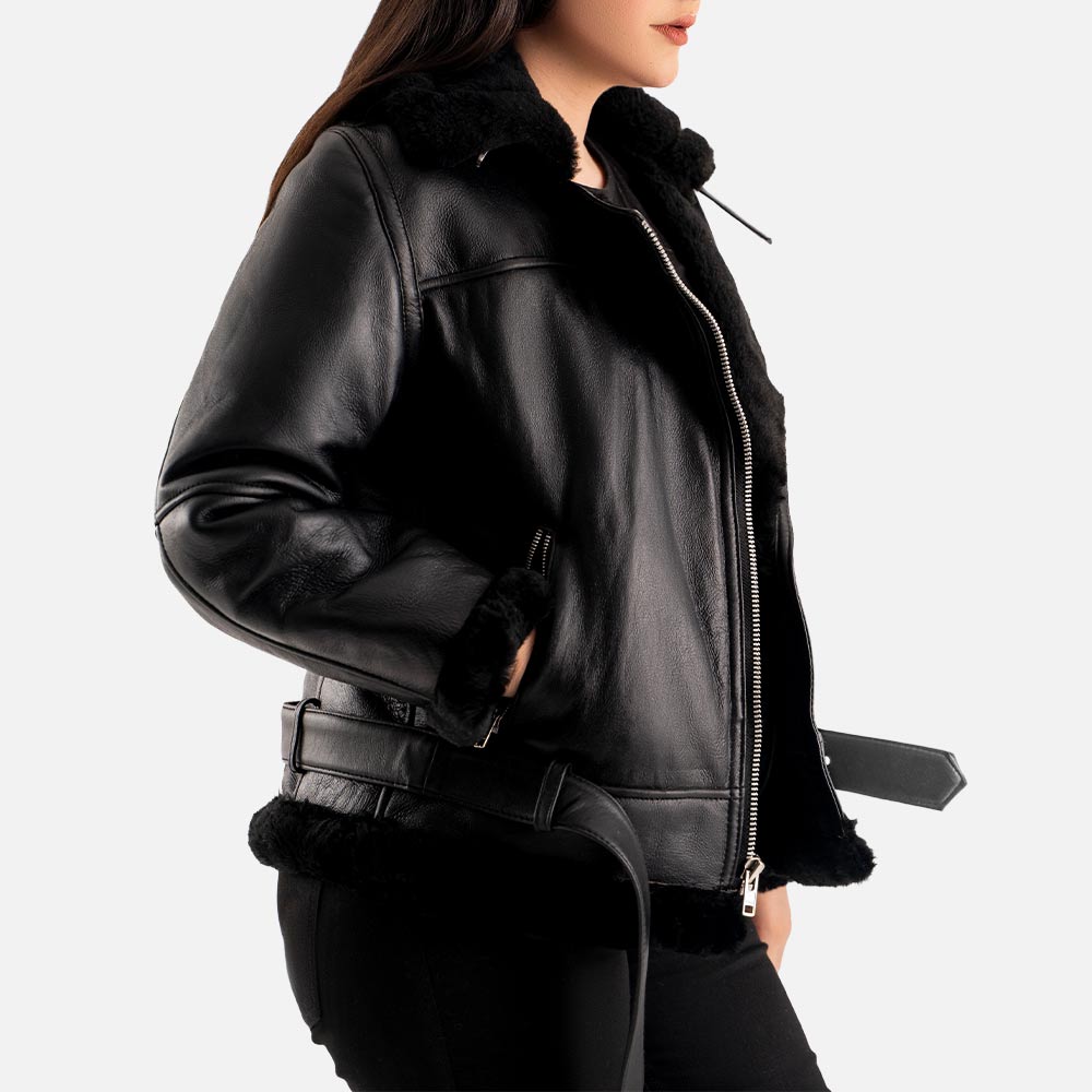 Brivido Black Real Shearling Bomber Jacket right