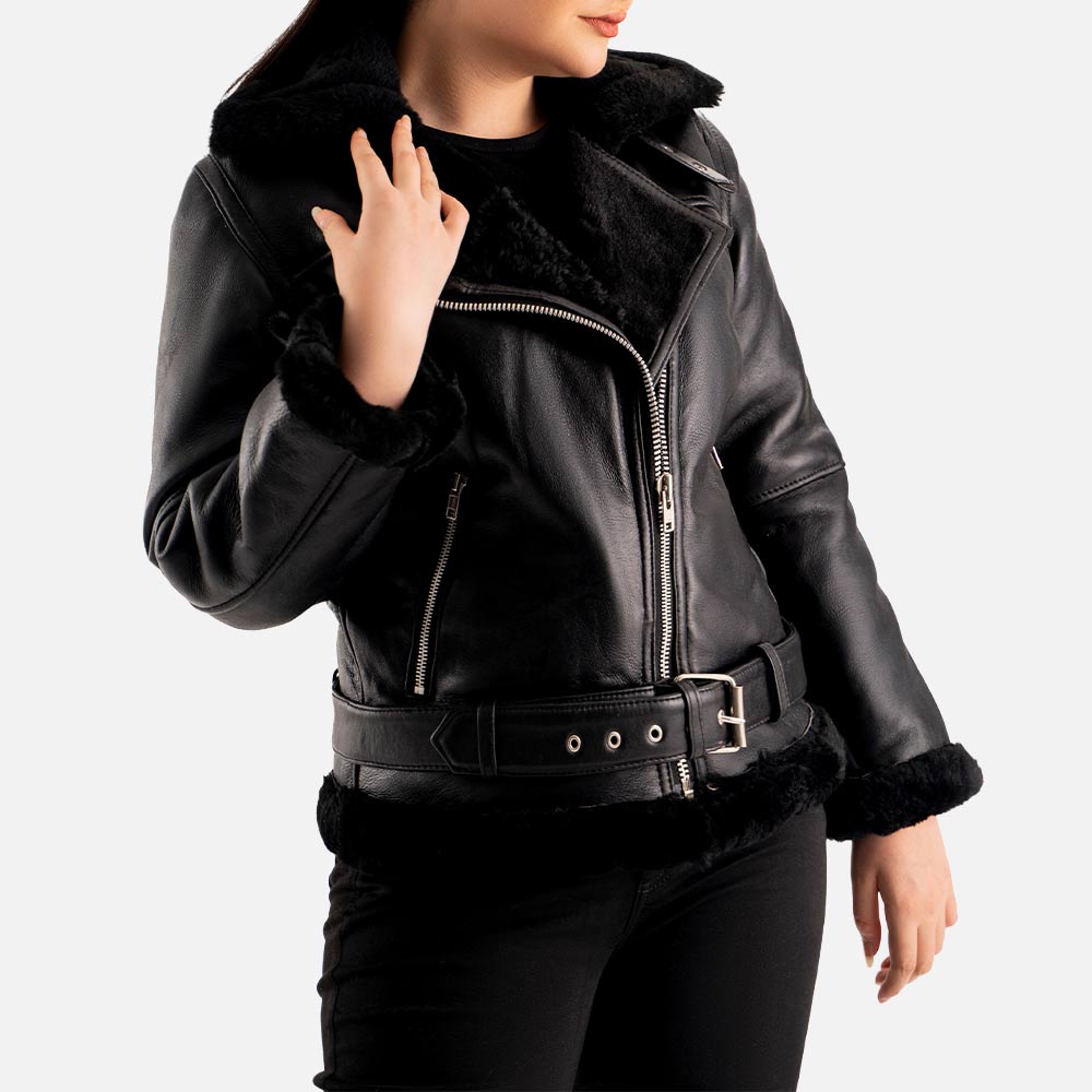 Brivido Black Real Shearling Bomber Jacket  right sidee