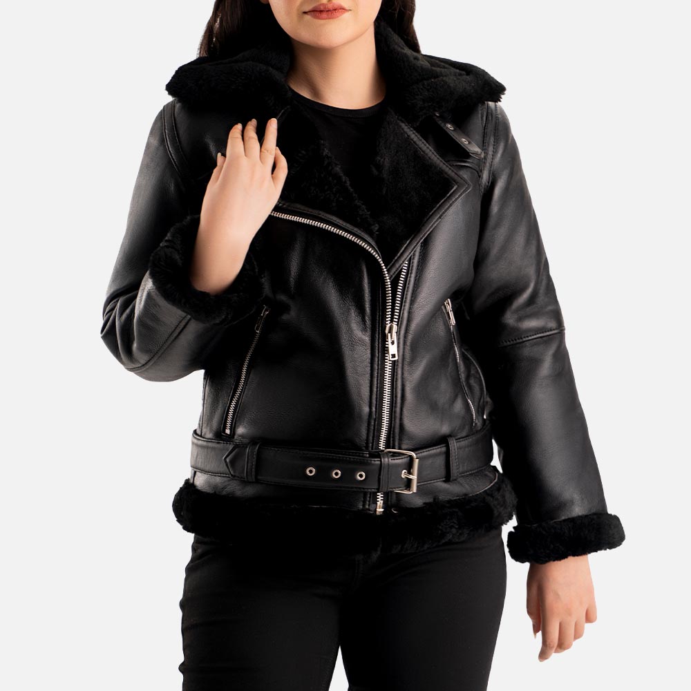 Brivido Black Real Shearling Bomber Jacket  rightt
